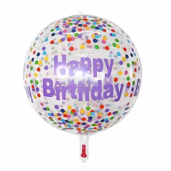 22 palčni 4D Žogo Nov Krog Aluminij Film Happy Birthday Balon Pismo Tiskanje Temo Stranki Dekoracijo Prosojno Balon