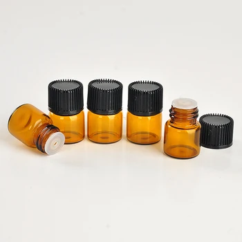 100 kozarcev/veliko 1ml Mini Oranžna Stekla Eterično Olje, Steklenica S Črno kapo Rjavi Steklenici Testni Vzorec Povratne Steklenice