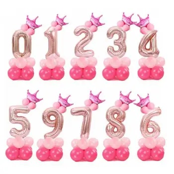 32 palčni rose gold število rojstni dan baloni dekoracije otroci/odrasli princesa princ 1. rojstni dan krono trebušaste balon