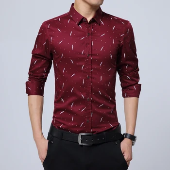 2021 Nova Jesenska Moda moška Majica Slim Fit Tiskanja Long Sleeve Majica Moški Trend Oblačila Priložnostne Socialni Urad Rokavi Moški Plus 5XL