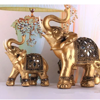 Zlati Smolo Slon Kip Feng Shui Elegantno Slon Trunk Kiparstvo Srečo, Bogastvo Figur Obrti Okraski Za Dom Dekor