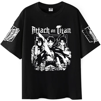 Napad na Titan AOT T-Shirt Moški Bombaž Majica Anime Ackerman Levi Oblačila Risanka Vrhovi Poletje Črni Fantje Tees