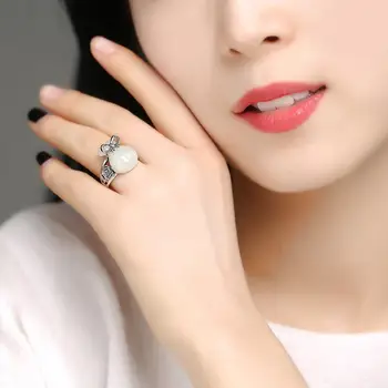 Kreativna zasnova Hetian belega jade blagoslov vrečko nove srebrni prstan odpiranje nastavljiv srebrni nakit za mati in dekle darila