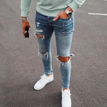 Moške Jeans, Moda za Priložnostne Šport Dolge Hlače Mens Plus Velikost Barva Hlače Joggers Hlače 2021 Jeseni Novo Ripped Kavbojke Moški