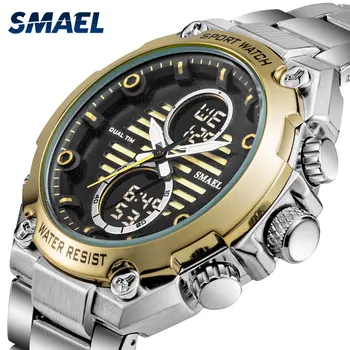 SMAEL Watch Moških Digitalni Zlitine Watch Zlato Big Izbiranje Šport Luksuzne blagovne Znamke Ura Moški, 30M Waterproof1372 Moških Elektronski Watch Mehanizem