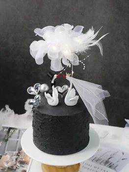 Swan Okraski Srečen Rojstni dan Torta Pokrivalo WeddingWedding obleko Dekoracijo Ljubezen Cake Dekor Sladica Party Pecilni Dobave