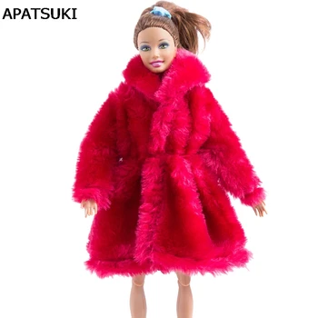 Temno Rdeče Obleke Pozimi Nositi Obleko Za Barbie Doll Oblačila Krzno Plašč Doll Obleke Za Barbie, 1/6 BJD Lutka Pribor Otroci Igrače