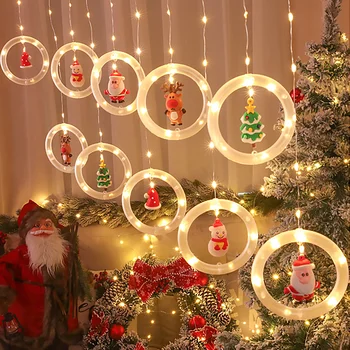 Christmas Tree Okraski LED Majhne Barvne Luči Snežinka Pet Opozoril Star Obesek Božiček Božična Drevesa Niz LED Luči