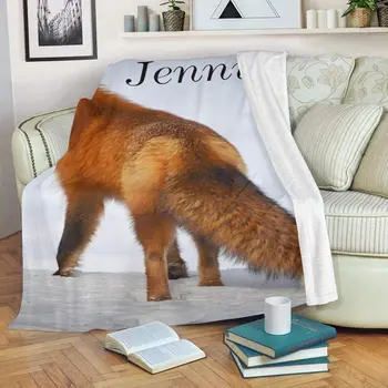 Po meri Odejo z Besedilom Ime,Osebno Živali Fox Super Mehka Flis Vrgel Odejo za Kavč Kavč Posteljo (50 X 60 cm)