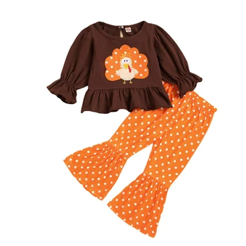 Otroci Malčka Dekle Zahvalni Obleke z Dolgimi Rokavi Majica Turčija Pulover z Leopard Hlače 2Pcs Oblačila, ki