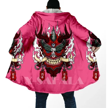 Debel Toplo Hooded Plašč za Ženske, Moške Samurai Masko Tatoo Ninja Suknji Plašč Windproof Runo Cape Haljo Hooded Odejo-10