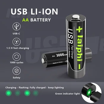 AAA nove, velike zmogljivosti, 1110mWh polnilna litij-ionska baterija AA 3000MWH 1,5 V USB hitro polnjenje litij-ionska baterija