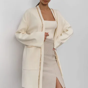 2021Oversize Dolgo Cardigan francoskem Slogu Izgube Verige Pulover Luksuzni Pletene Design Minimalism Oblačil Žensk Nove Jesen In Zimo