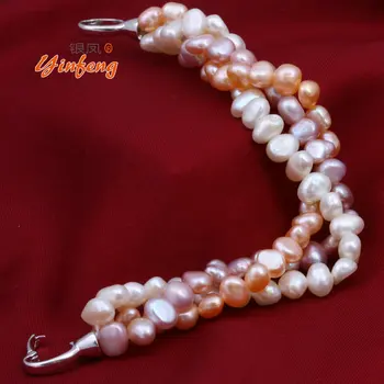 [MeiBaPJ]Naravne mešane barve pearl zapestnica čisto ročno bangle Sladkovodnih biserov s pravimi 925 srebro zaponka fine nakit