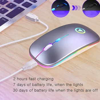 Ultra-tanek LED Pisane Lučke za Polnjenje Mini Brezžična Miška Izklop USB Optični Ergonomska Gaming Miška Prenosni Računalnik Miške