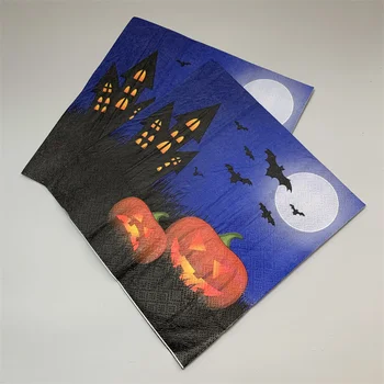 2021 Novo 20Pcs/Paket Halloween Decoupage Papir, otroške Plenice Zastrašujoče Bučna Bat Hiša papirnati Robčki za Halloween Stranka Dekor F