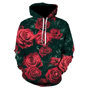 Zeleni listi, 3d Tiskanih moški pulover s kapuco harajuku plevel hoodies Priložnostne fashion Majica Rose cvet Puloverju Smešno slog jakna