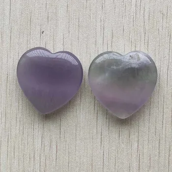 Moda Naravnih raznobarvno fluorite kamen, srce oblika ni luknjo obeski zdravilni nakit 30 mm Debelo 10pcs/veliko brezplačna dostava