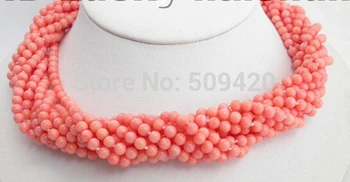 Ženske, Darilo besedo Ljubezen ženske, Modni Nakit 3-4 mm AAA 8Stds naravno roza koralni ogrlica cameo zaponko