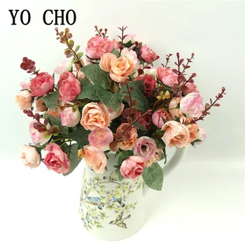 YO CHO 21HeadS Svile Rose Umetne Rože za Dekoracijo Doma Diamond Sije Vrtnice Ponaredek cvet Poroka Stranka Dekor Umetno Flore