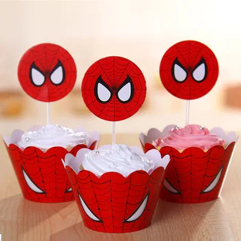 12 zaviti+12 Pokrivalo Spiderman Stranka Dobave Cupcake Ovijalnike Cupcake Toppers Superheroj Baby Tuš Otroci Rojstni dan Dekoracijo
