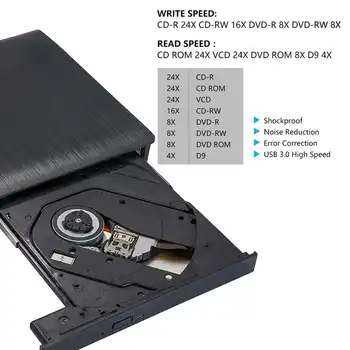 Tip C, USB 3.0, Slim Zunanji DVD-RW CD Pisatelj Pogon Gorilnika Bralec Predvajalnik Optičnih Pogonov Za Laptop PC dvd-jev dvd portatil