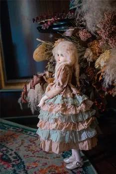 BJD lutka obleko, ki je primerna za 1/4 MDDsize vintage doll obleko sodišče lutka obleko vezene dvojno barvo lutka dodatki