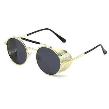 Moda Krog Steampunk sončna Očala blagovne Znamke Design Moški Ženske Letnik Metal Punk sončna očala UV400 Odtenki Očala