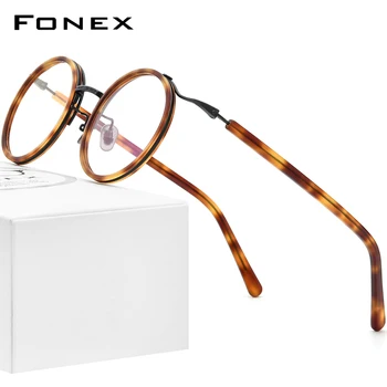 FONEX Acetat Titana Očal Okvir Moških 2022 Retro Vintage Krog Recept Očala Ženske Spektakel Optičnih Očal F85676
