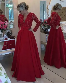 Nove Rdeče Čipke Mati Nevesta Obleke za Poroke Beaded Črto Večer Ženinov Botra Obleke