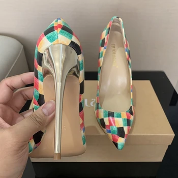 2022 NOVE modne ženske čevlje seksi dekleta v visokih petah natisnjeni multi barve stilettos 12 cm stranka poročni čevlji