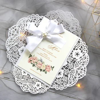 Elegantno Laser Cut Poročna Vabila z ovije RSVP kartico s Pearl traku poročno dekoracijo ponudbe