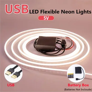5 LED Trak Vodotesen Neon Light Svetilka USB/Battery Powered Prilagodljiv Neon Vrv Trak 2835 120Leds/m, Mehko Diod Trak, 0,5 M-5M