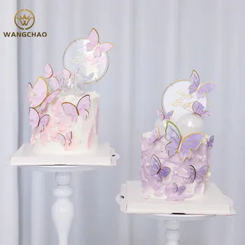 Ustvarjalne Roza Naslikal Butterfly Princess Happy Birthday Cake Pokrivalo Nastavite Baby Tuš Otroci Uslug Stranka Dobave Candy Bar