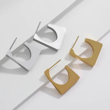 Lifefontier Minimalističen iz Nerjavečega Jekla Hoop Uhani za Ženske Zlata, Srebrna Barva Geometrične Kvadratnih Uhani Punk Nakit