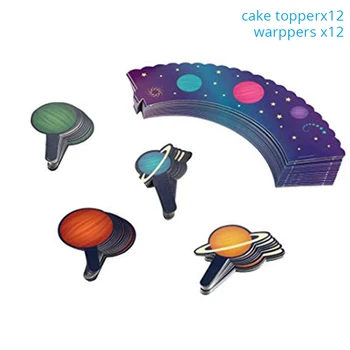 Solarni Sistem Zunanji Prostor Cupcake Pokrivalo Ovijalnika Happy Birthday Party Vesoljsko Ladjo Astronavt Raketa Robot Temo Stranki Torta Dekor