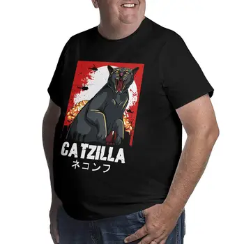 Vintage Mačka Catzilla Smešno Japonski Pošast Kitty T-Shirt Moški Bombaž Majica Kratek Rokav, Velik, Visok Tees Velika Velikost 4XL 5XL 6XL