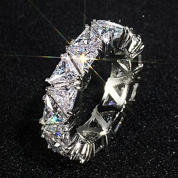 Luksuzni Obljubo Crystal Ring AAA CZ Cirkon Posla Poročni Prstani za Ženske Poln Trikotnik Kubičnih Cirkonij Nov Trendovski Nakit