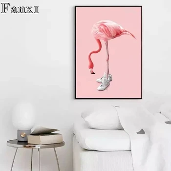 Nordijska Sodobno Roza Lepoto Flamingov Minimalism Platno Slikarstvo Plakatov In Fotografij Stenske Slike Za Dnevna Soba Dekoracijo