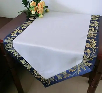 Luksuzni bela modra saten vezenje posteljo Namizni Tekač zastavo krpo kritje čipke prtom kuhinja doma stranka Božič poroko dekor