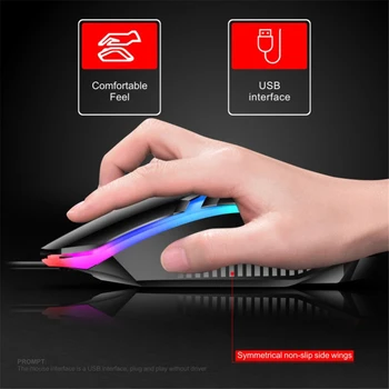 T6 USB Žično Tipkovnico, Miško, Nastavite Mavrica LED Osvetlitvijo Gaming Tipkovnica Gaming Miška Za Prenosni RAČUNALNIK 2 Neobvezno Barve perifernih naprav