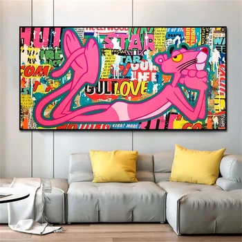 Pink Panther Spray Povzetek Grafiti, Strip Plakat, Tisk na Platno, Stensko Slikarstvo v slikah, Dnevna Soba Dekoracijo Doma