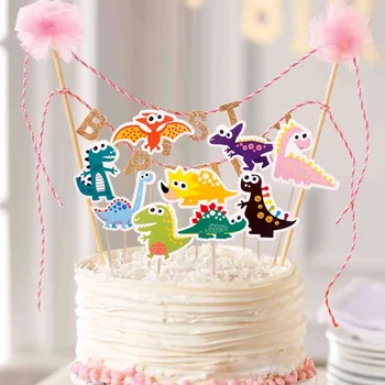 FENGRISE Risanka Dinozaver Cupcake Toppers Happy Birthday Party Okraski Otroci Uslug Dinozaver Stranka Torto Zastavo Baby Tuš