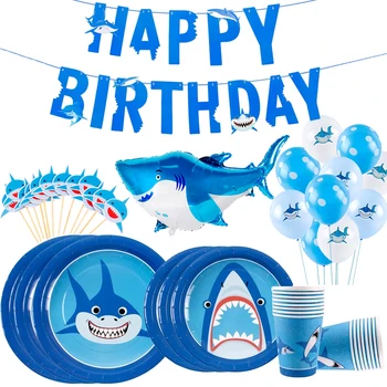 Staraiae 8pcs Happy Birthday Shark Enkratno uporabo Papirja, namizni Pribor Ocean Stranka Dekor Za Otrok Rojstni dan Baby Tuš Fant Stranka Dobave