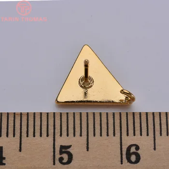 (1966)6PCS 10 MM 24K Zlata Barva Prekrita Medenina Trikotnik z Belo Olje Stud Uhani Visoke Kakovosti DIY Nakit, Izdelava Ugotovitve