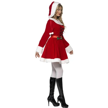 Gospa Počitnice Santa Claus' Elf Kostum Srčkan Žamet Božič Jolly Fancy Stranka Obleko Cosplay Pusta Noč Čarovnic