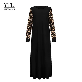 YTL Dolg Rokav Leopard Mozaik Žensk Priložnostne Plus Velikost Dolgo Obleko Trdna Celotno Dolžino Krivulje Plus Obleke W044