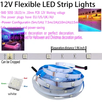 Luces Led Trak Drcoration Svetlobe RGB Bluetooth, WIFI Daljinski upravljalnik Fita luči Za dnevno Sobo Ozadju Upogljiv Svetlobni Trak