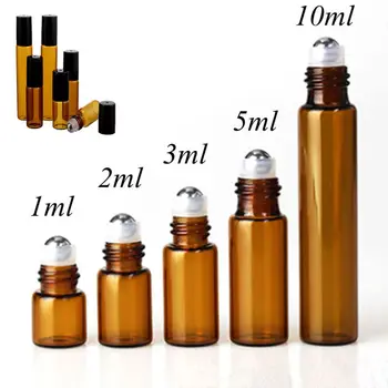 1ml 2ml 3ml 5ml 10 ml Rumena Tanke Steklene Roll na Steklenico Testni Vzorec Eterično Olje Vialah z Roller Kovina /Steklo Žogo
