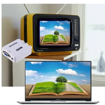 BGGQGG 1080P Mini VGA RCA 3,5-mm AV Video prilagodilnik pretvornika z VGA 2AV / CVBS Audio + Audio converter za PC HDTV